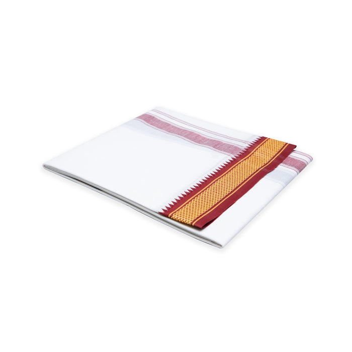 Veshti - 2 Mtrs | White Colour Dhoti/ 7 Kan Diamond Border Design Vesti for Men - Veshti & Dhoti
