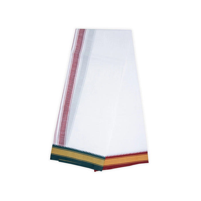 Veshti - 2 Mtrs | White Colour Dhoti/ 7 Kan Diamond Border Design Vesti for Men - Veshti & Dhoti