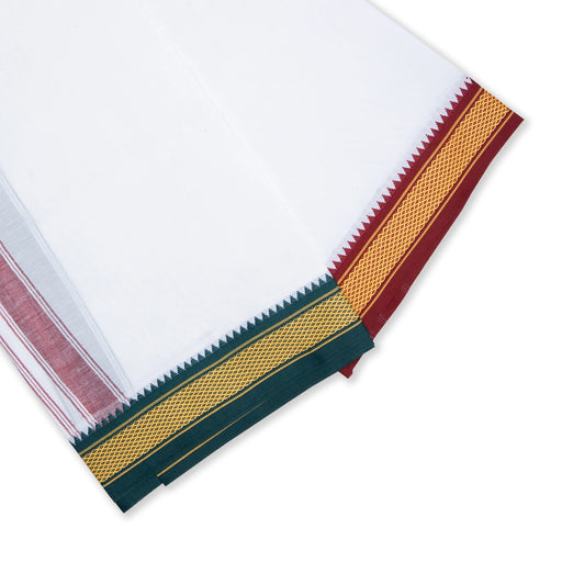 Veshti - 2 Mtrs | White Colour Dhoti/ 7 Kan Diamond Border Design Vesti for Men - Veshti & Dhoti