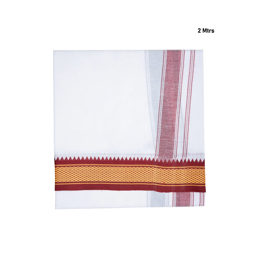 Veshti - 2 Mtrs | White Colour Dhoti/ 7 Kan Diamond Border Design Vesti for Men - Veshti & Dhoti