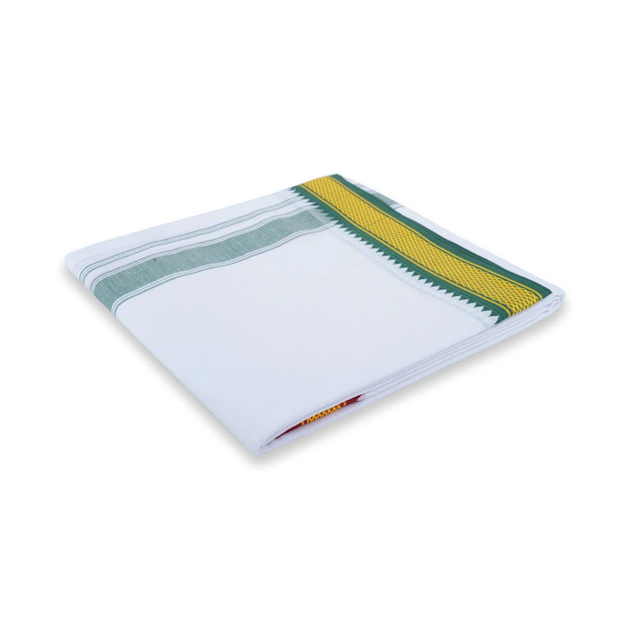 Veshti - 3.6 Mtrs | White Colour Vesti/ 7 Kan Mayilkan Border Dhoti for Men - Veshti & Dhoti