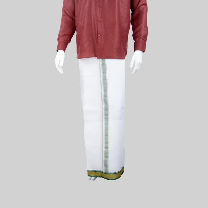 Veshti - 3.6 Mtrs | White Colour Vesti/ 7 Kan Mayilkan Border Dhoti for Men - Veshti & Dhoti