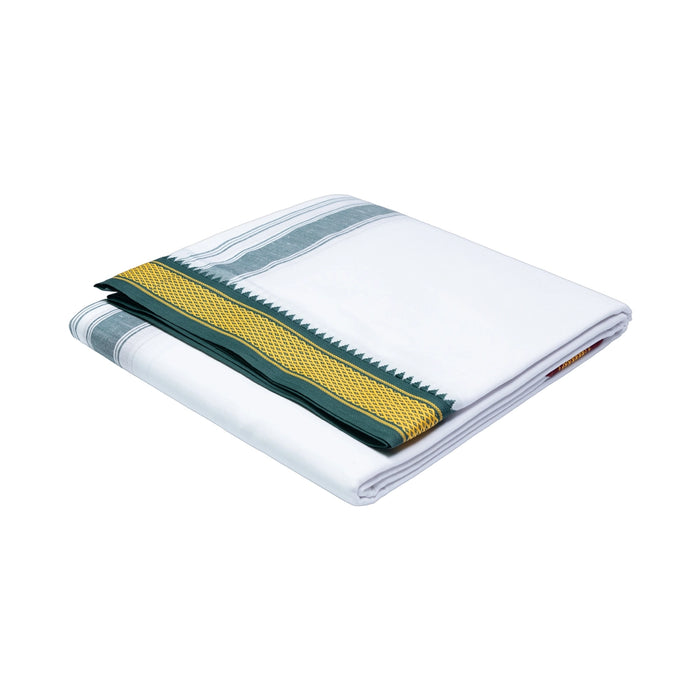 Cotton Veshti - 1 Mtrs | White Colour Dhoti/ 7 kan Jari Border Design Vesti for Men