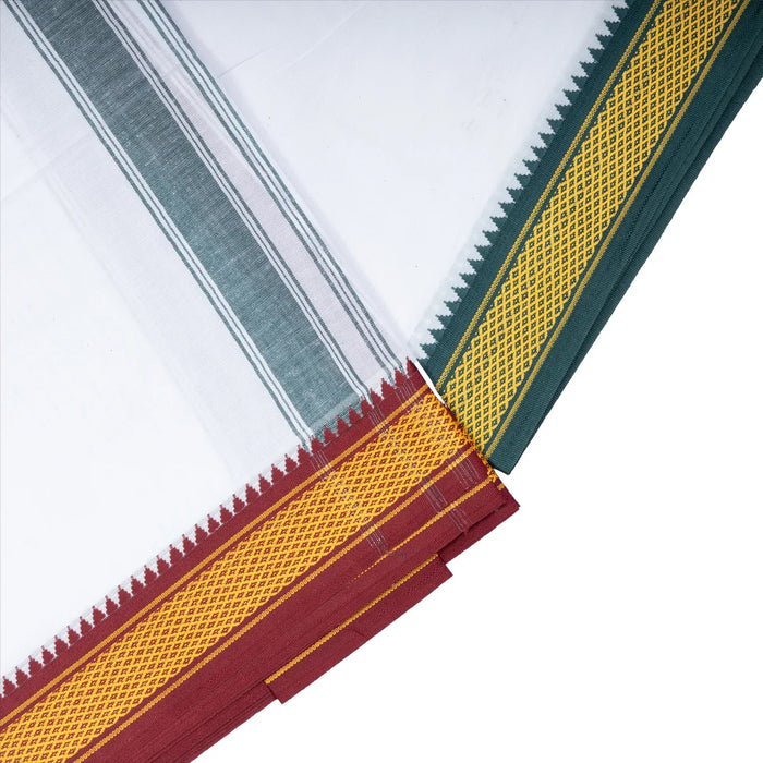 Cotton Veshti - 1 Mtrs | White Colour Dhoti/ 7 kan Jari Border Design Vesti for Men