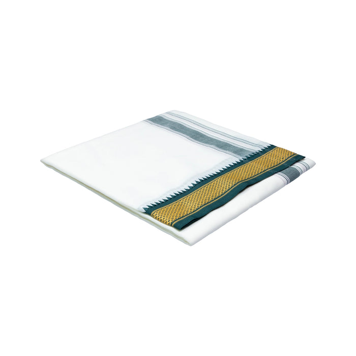 Cotton Veshti - 2 Mtr | 7 Kan Diamond Border Dhoti/ Half White Colour Vesti for Men