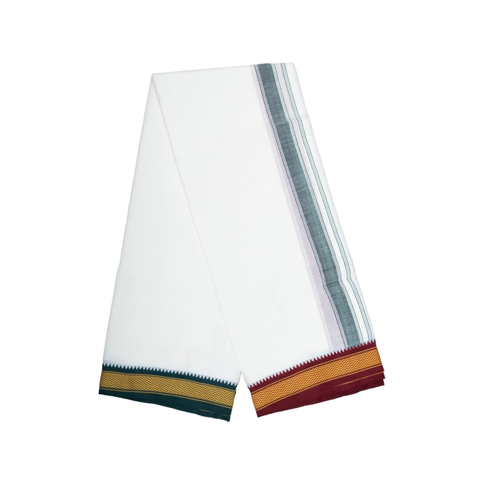 Cotton Veshti - 2 Mtr | 7 Kan Diamond Border Dhoti/ Half White Colour Vesti for Men