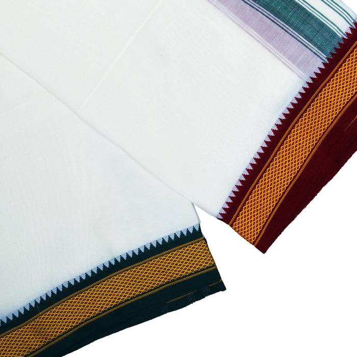 Cotton Veshti - 2 Mtr | 7 Kan Diamond Border Dhoti/ Half White Colour Vesti for Men