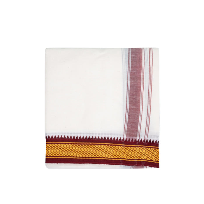 Veshti - 3.60 Mtr | 7 Kan Diamond Design Border Dhoti/ Half White Colour Vesti for Men - Veshti & Dhoti