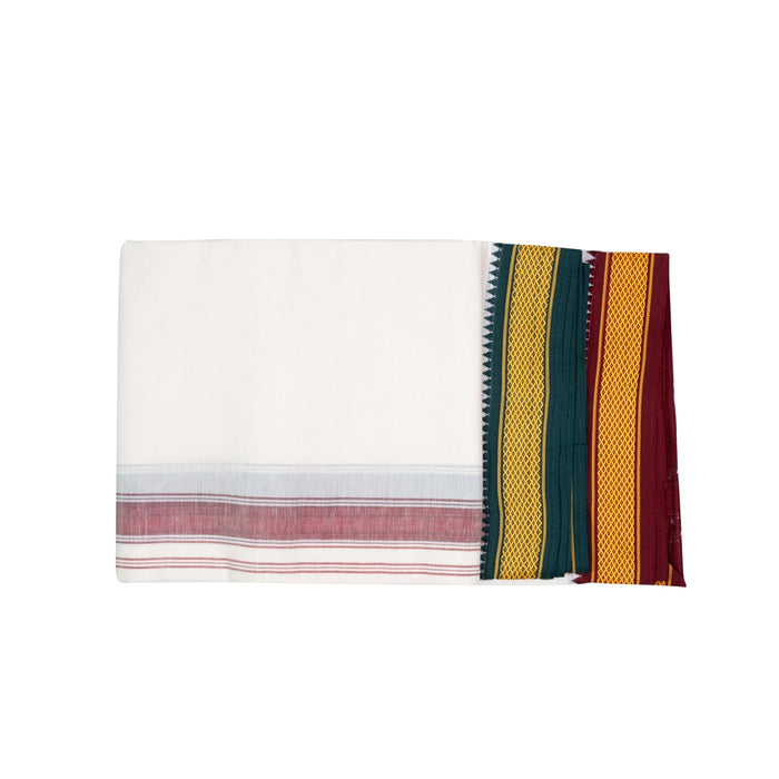 Veshti - 3.60 Mtr | 7 Kan Diamond Design Border Dhoti/ Half White Colour Vesti for Men - Veshti & Dhoti