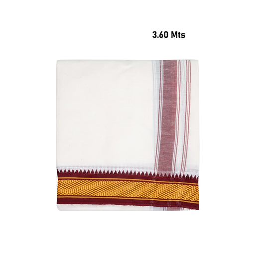 Veshti - 3.60 Mtr | 7 Kan Diamond Design Border Dhoti/ Half White Colour Vesti for Men - Veshti & Dhoti