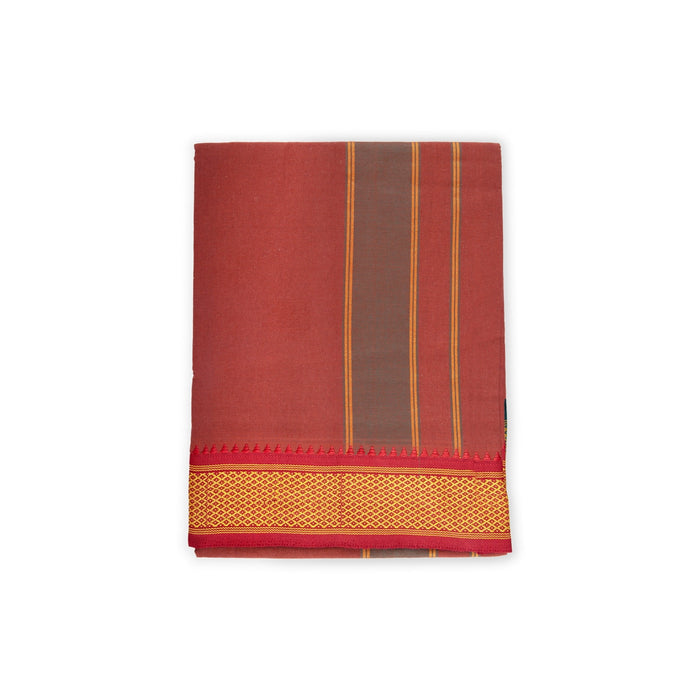 Cotton Veshti - 2 Mtrs | Mayilkan Padayappa Border Dhoti/ Dark Kavi Colour Vesti for Men - Veshti & Dhoti