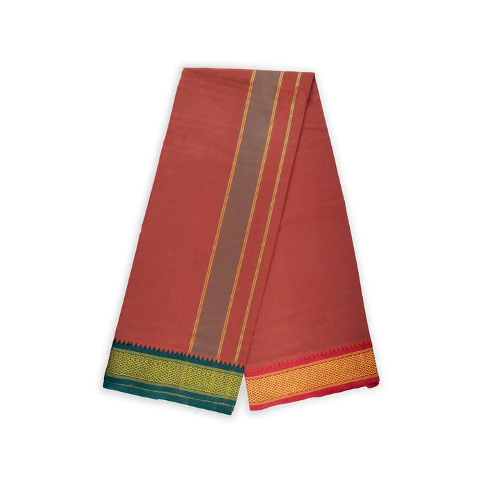 Cotton Veshti - 2 Mtrs | Mayilkan Padayappa Border Dhoti/ Dark Kavi Colour Vesti for Men - Veshti & Dhoti