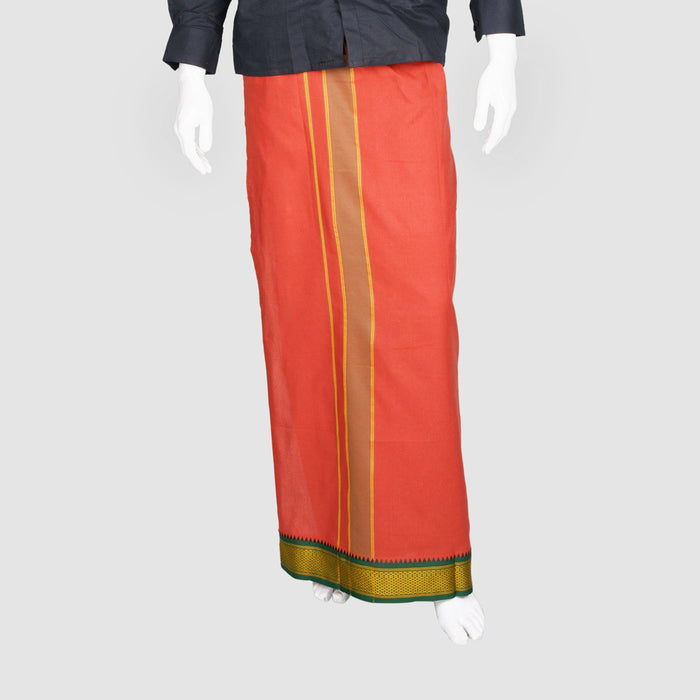 Cotton Veshti - 2 Mtrs | Mayilkan Padayappa Border Dhoti/ Dark Kavi Colour Vesti for Men - Veshti & Dhoti