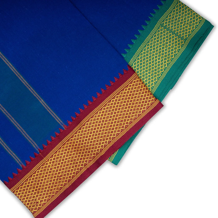 Cotton Veshti - 2 Mtrs | Mayilkan Padayappa Border Dhoti/ Blue Colour Vesti for Men - Veshti & Dhoti