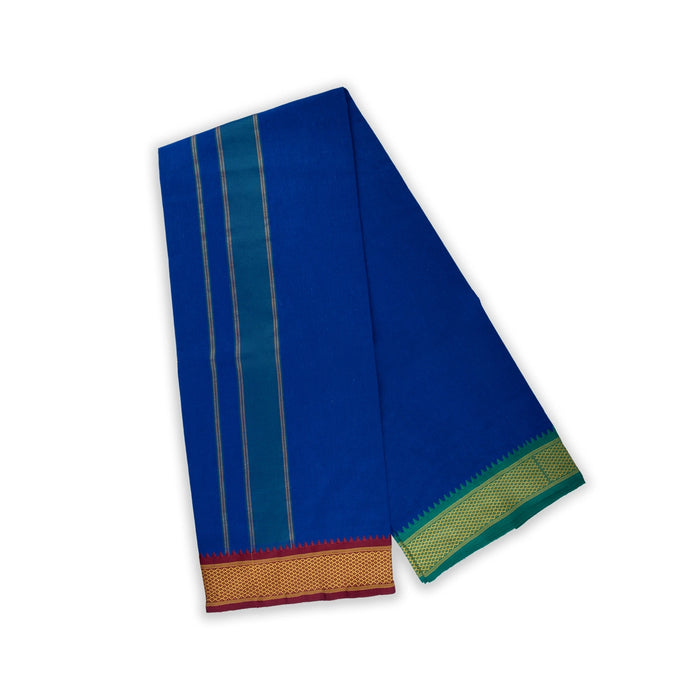 Cotton Veshti - 2 Mtrs | Mayilkan Padayappa Border Dhoti/ Blue Colour Vesti for Men - Veshti & Dhoti