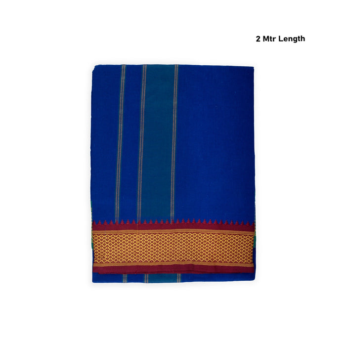 Cotton Veshti - 2 Mtrs | Mayilkan Padayappa Border Dhoti/ Blue Colour Vesti for Men - Veshti & Dhoti