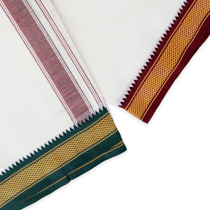 Cotton Veshti - 4 Mtr | 7 Kan Diamond with Thalapathi Border Dhoti/ Half White Colour Vesti for Men - Veshti & Dhoti