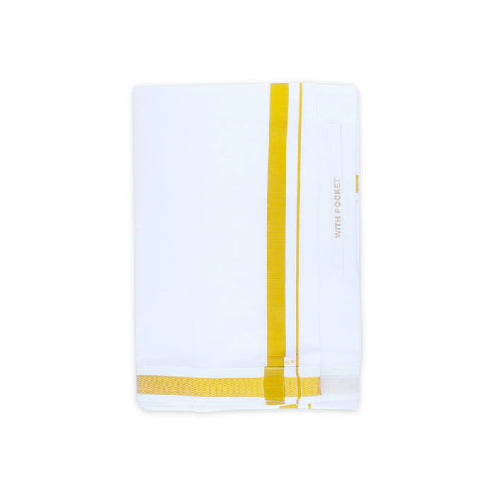 Cotton Veshti - 2 Mtrs | White Dhoti/ Jari Border Velcro Vesti for Men - Veshti & Dhoti