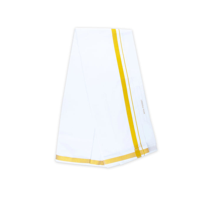 Cotton Veshti - 2 Mtrs | White Dhoti/ Jari Border Velcro Vesti for Men - Veshti & Dhoti