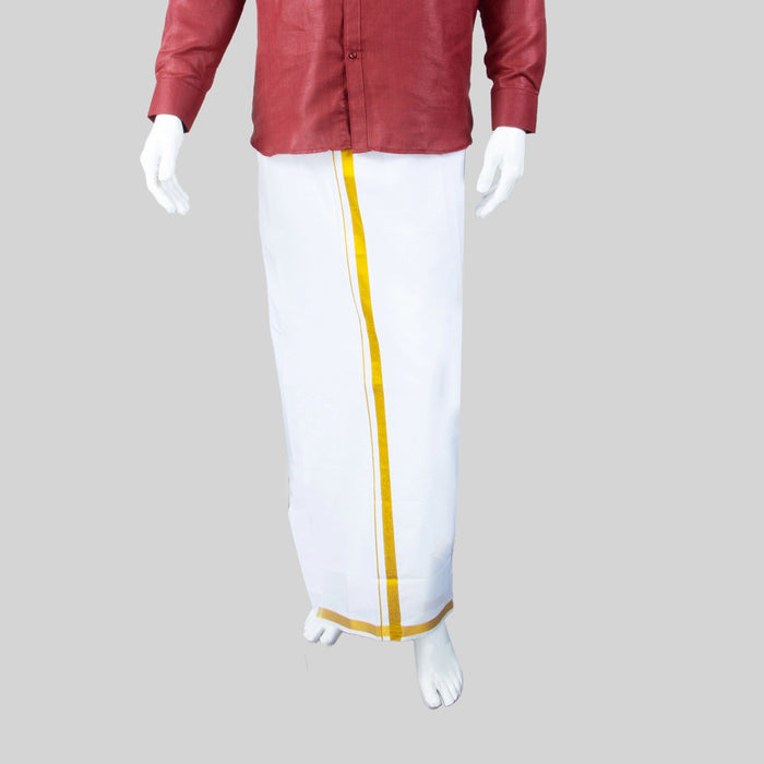 Cotton Veshti - 2 Mtrs | White Dhoti/ Jari Border Velcro Vesti for Men - Veshti & Dhoti