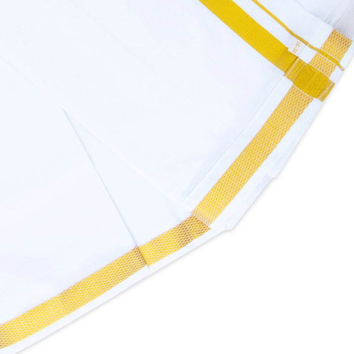 Cotton Veshti - 2 Mtrs | White Dhoti / Jari Border Velcro Vesti for Men
