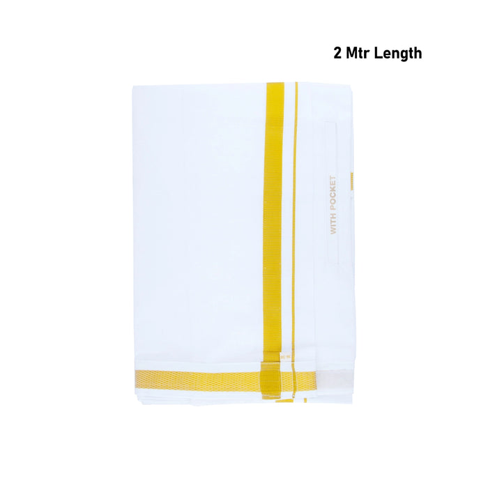 Cotton Veshti - 2 Mtrs | White Dhoti / Jari Border Velcro Vesti for Men