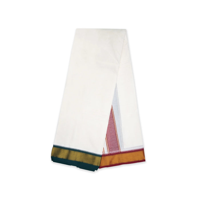 Cotton Veshti - 10 x 6 Yards | Half White Colour Dhoti/ 10 Mayilkan Jari Border Design Vesti for Men - Veshti & Dhoti