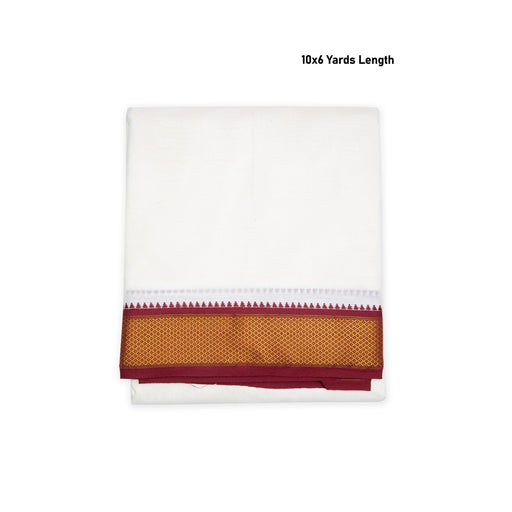 Cotton Veshti - 10 x 6 Yards | Half White Colour Dhoti/ 10 Mayilkan Jari Border Design Vesti for Men - Veshti & Dhoti