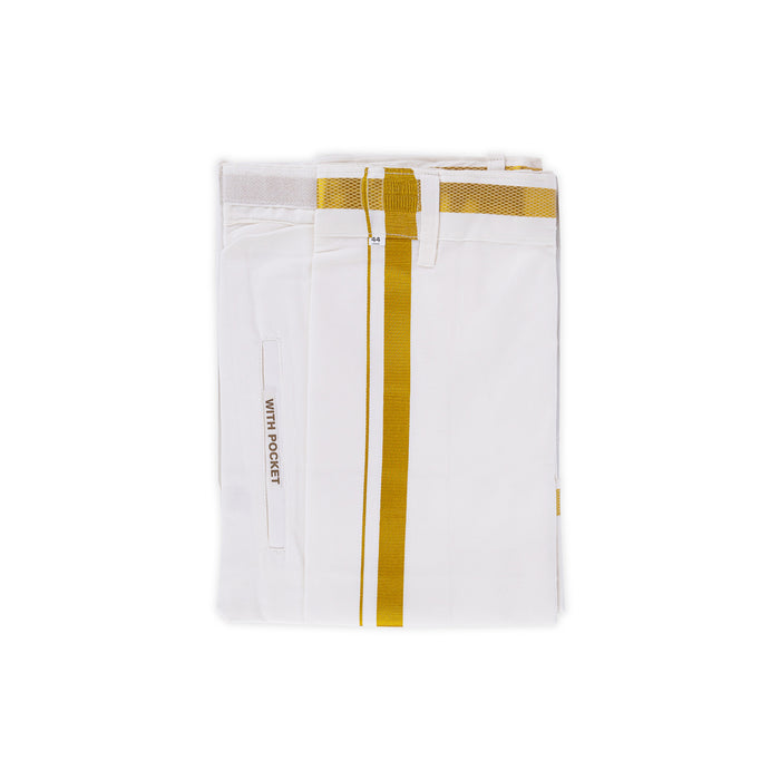 Cotton Veshti - 2 Mtr | Velcro Type Sandal Dhoti/ Jari Border Vesti For Traditional Wear And Temple Visits - Veshti & Dhoti