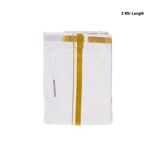Cotton Veshti - 2 Mtr | Velcro Type Sandal Dhoti/ Jari Border Vesti For Traditional Wear And Temple Visits - Veshti & Dhoti