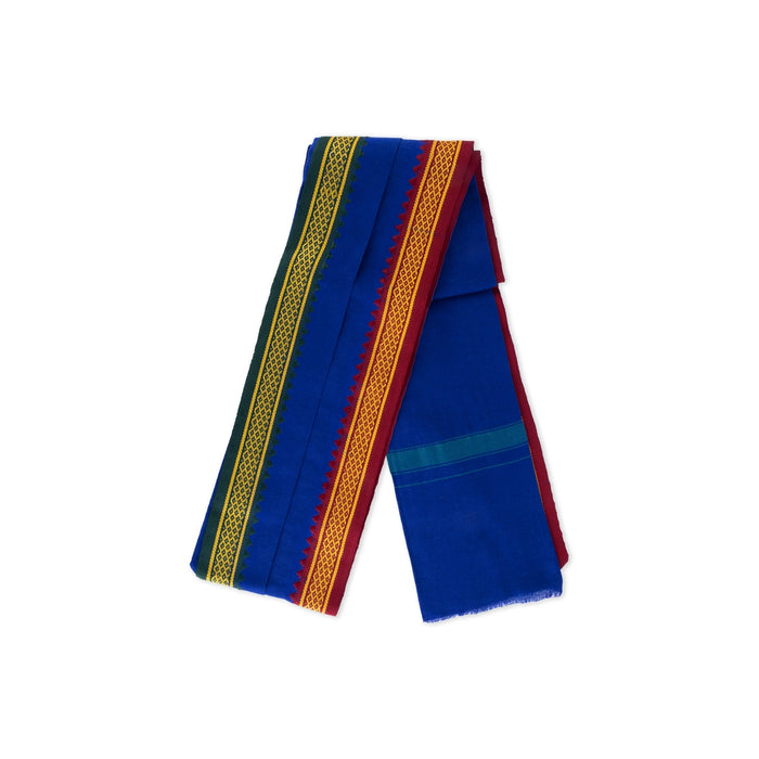 Blue Angavasthiram - 30 x 60 inches | Ayyappa Thalapathi / Blue Colour Angavastram/ Thalapathi Border Kasavu Shawl for Men - Shawls & Towels