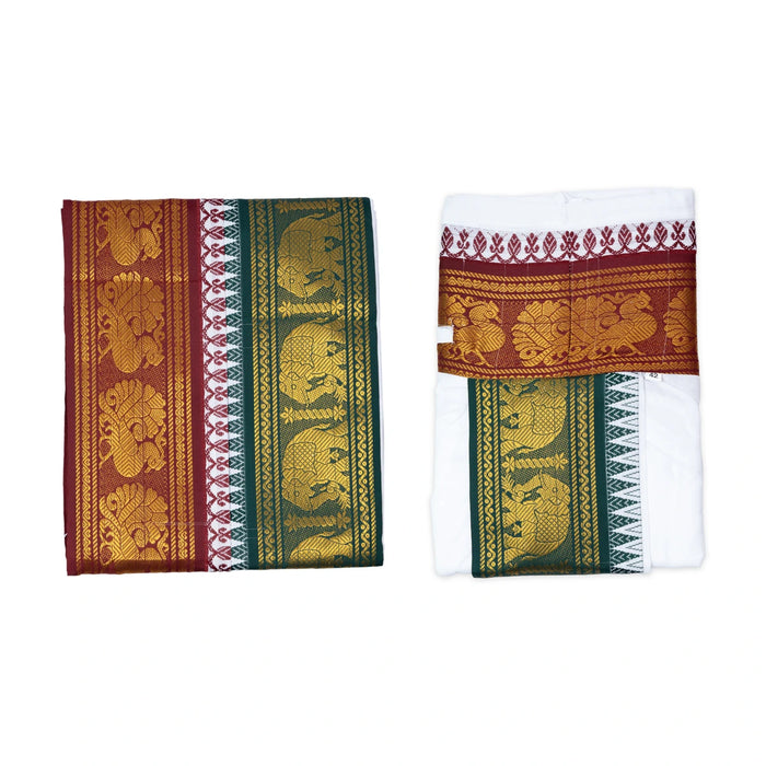 Readymade Panchakacham - 4 Inches | Cotton Jacquard Dhoti/ White Panchakajam For Traditional Wear/ Assorted
