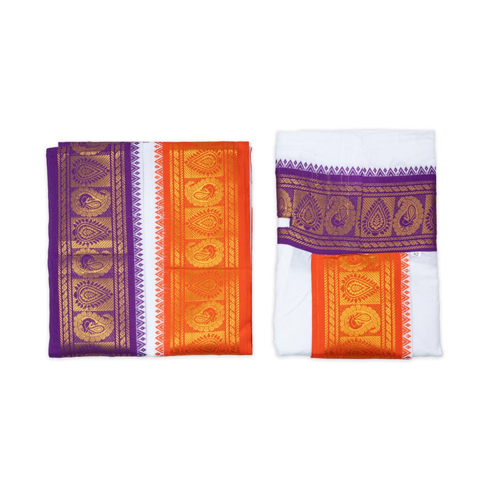 Readymade Panchakacham - 4 Inches | Cotton Jacquard Dhoti/ White Panchakajam For Traditional Wear/ Assorted