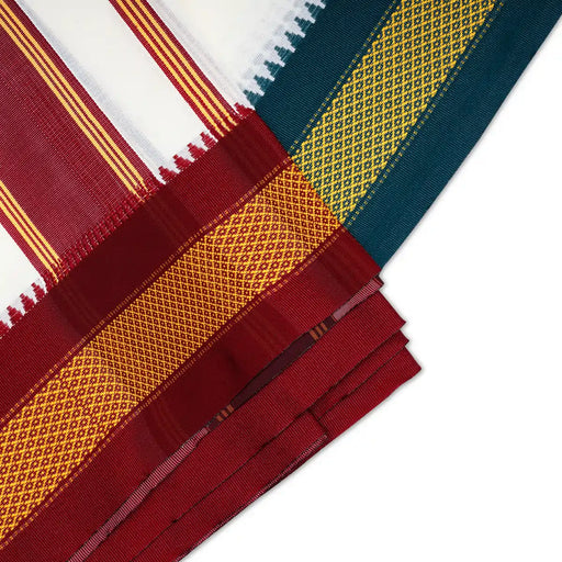 Cotton Veshti - 8 Yards | Half White Colour Dhoti/ Maharaja Border Vesti for Men - Veshti & Dhoti