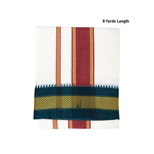 Cotton Veshti - 8 Yards | Half White Colour Dhoti/ Maharaja Border Vesti for Men - Veshti & Dhoti