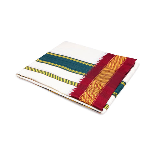 Veshti - 4 Yards | Half White Colour Dhoti/ Maharaja Border & Cotton Vesti for Men - Veshti & Dhoti