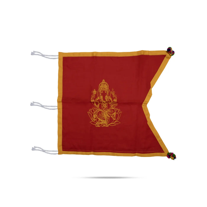 Flag Pataka - 18 X 21 Inches | Cotton Kodi/ Dhwaja/ Jhanda/ Dhvaja For Temple Decoration And Spiritual Rituals - Deity Accessories