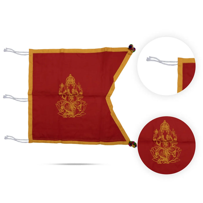 Flag Pataka - 18 X 21 Inches | Cotton Kodi/ Dhwaja/ Jhanda/ Dhvaja For Temple Decoration And Spiritual Rituals - Deity Accessories