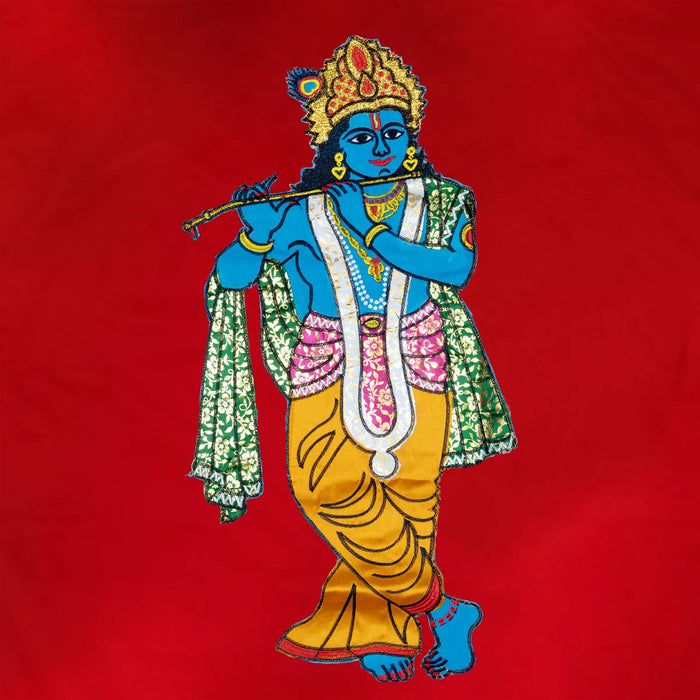 Krishna Murti Design Pooja Screen - 4 X 6 Feet | Puja Curtain/ Temple Screen/ Decorative Curtain For Pooja Room