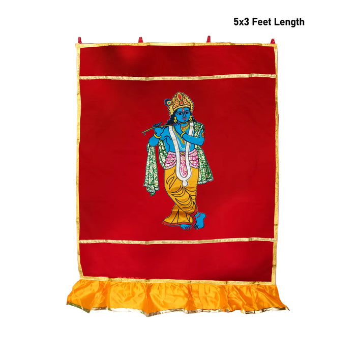 Krishna Murti Design Pooja Screen - 4 X 6 Feet | Puja Curtain/ Temple Screen/ Decorative Curtain For Pooja Room