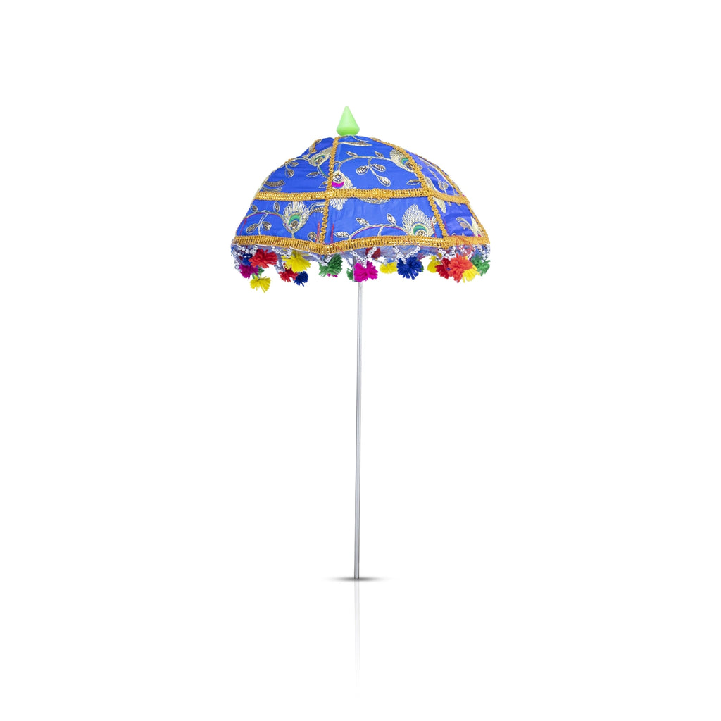 Temple Umbrella - 27 x 14 Inches | Jari Design Utsava Umbrella/ Satin Decorative Umbrella for Festival