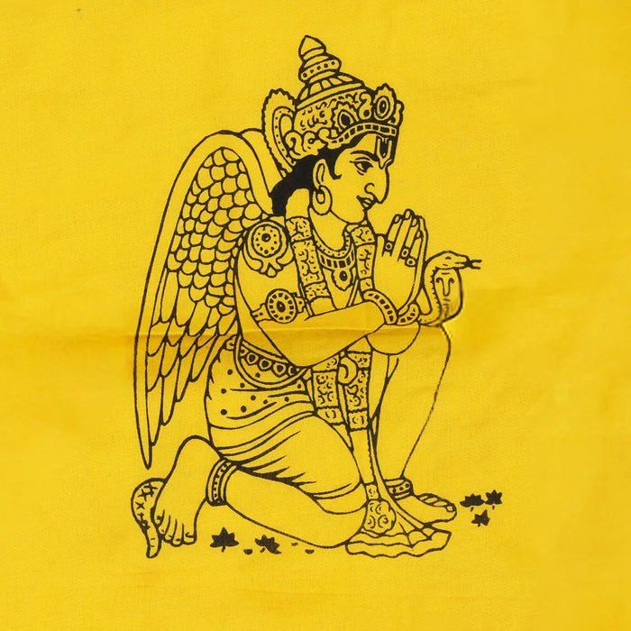 Garuda Design Temple Flag – 19 x 22 Inches | Yellow Pooja Dhwaj Cloth for Mandir Decor