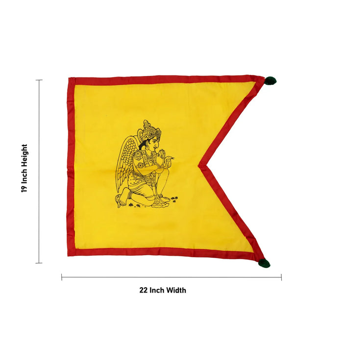 Garuda Design Temple Flag – 19 x 22 Inches | Yellow Pooja Dhwaj Cloth for Mandir Decor
