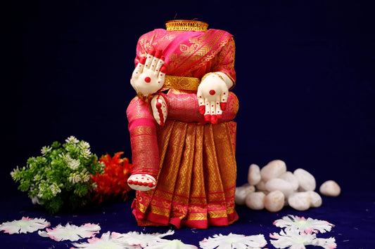 Amman Stand - 11 Inches | Wooden Ammavari Stand/ Ammavari Idol without Face for Deity Decor - Neck & Body Accessories