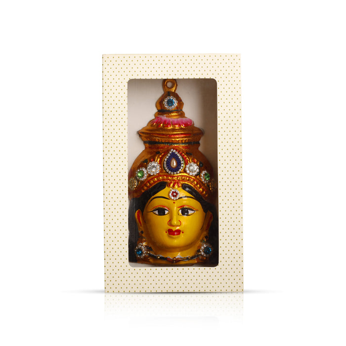 Lakshmi Face - 8 x 4 Inch | Stone Design Ammavari Face/ Yellow Varalaskhmi Face/ Amman Face for Deity Decor - Head & Face Accessories