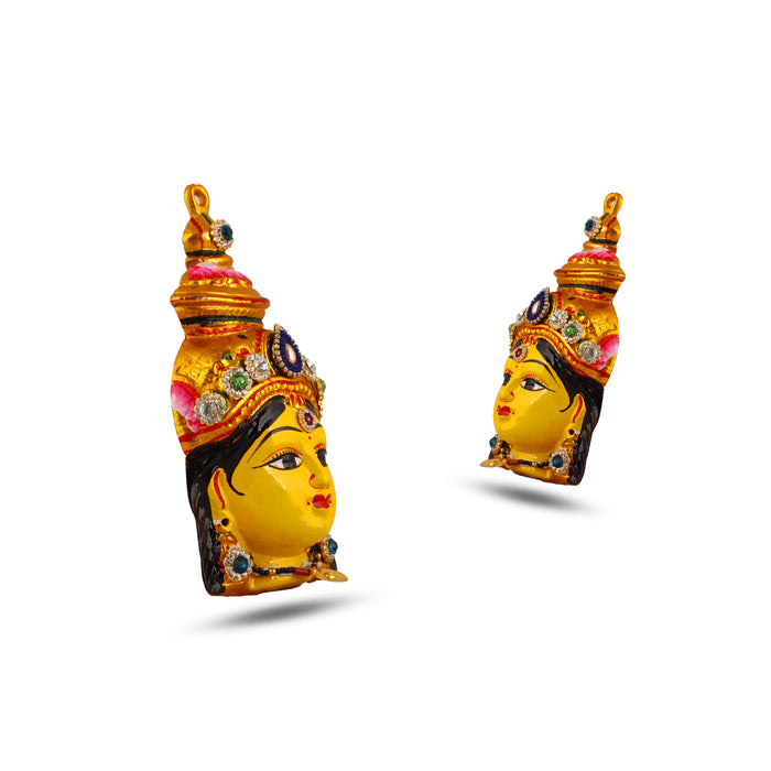 Lakshmi Face - 8 x 4 Inch | Stone Design Ammavari Face/ Yellow Varalaskhmi Face/ Amman Face for Deity Decor - Head & Face Accessories