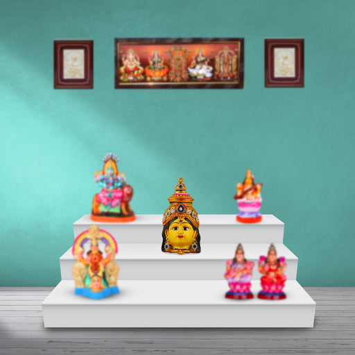 Lakshmi Face - 8 x 4 Inch | Stone Design Ammavari Face/ Yellow Varalaskhmi Face/ Amman Face for Deity Decor - Head & Face Accessories