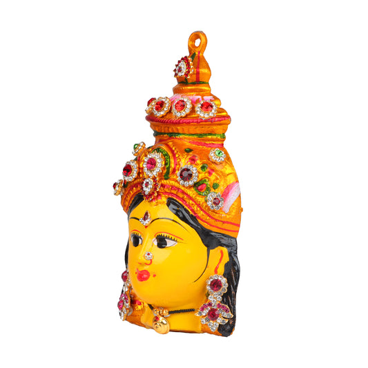 Lakshmi Face - 8 x 4 Inches | Stone Design Ammavari Face/ Yellow Varalaskhmi Face/ Amman Face for Deity Decor - Head & Face Accessories