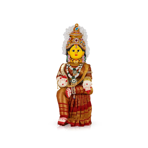 Decorative Varalakshmi Stand With Face - 17 X 5 Inches | Varalakshmi Ammavari Vigraham For Varalakshmi Decor - Deity Jewellery & Vastra Sets