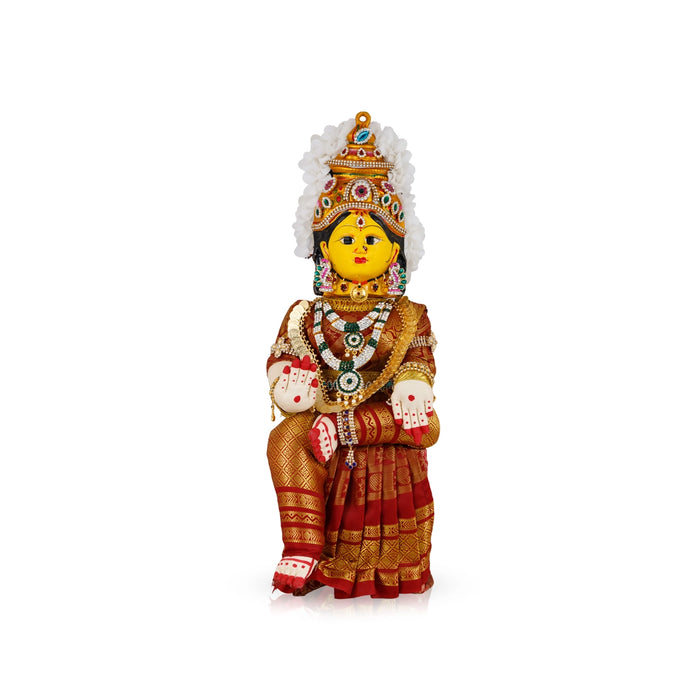 Decorative Varalakshmi Stand With Face - 17 X 5 Inches | Varalakshmi Ammavari Vigraham For Varalakshmi Decor - Deity Jewellery & Vastra Sets